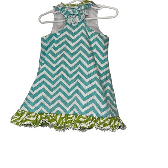 Mud Pie Teal and White Chevron giraffe applique Dress Sz 2T - Picture 2 of 3